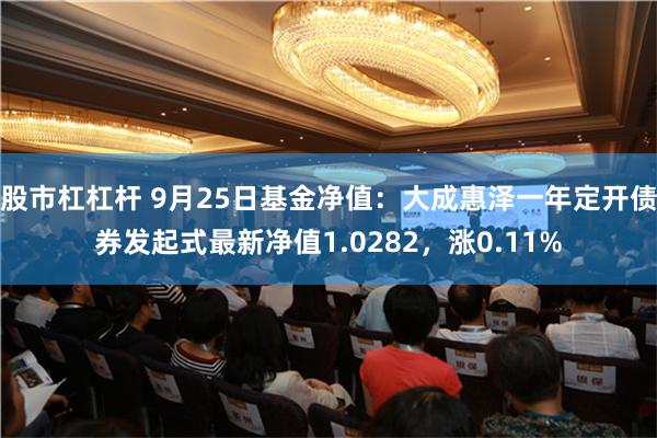 股市杠杠杆 9月25日基金净值：大成惠泽一年定开债券发起式最新净值1.0282，涨0.11%