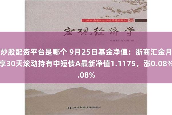 炒股配资平台是哪个 9月25日基金净值：浙商汇金月享30天滚动持有中短债A最新净值1.1175，涨0.08%